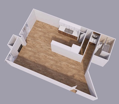 a studio apartment 3d layout